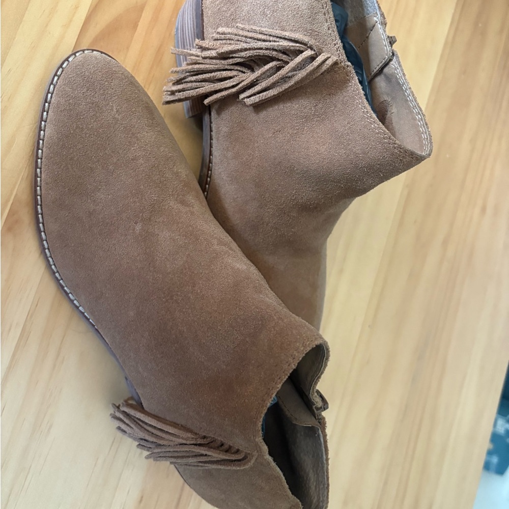 Lucky Brand Suede Fringe Ankle Booties - Brown